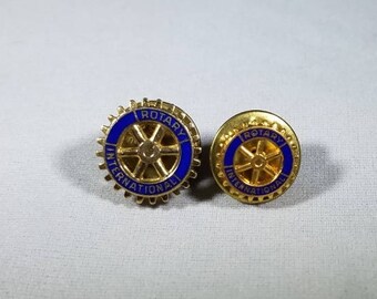 2-Rotary-International-Tie Tacks-Pins-Vintage-Jewelry-Collectibles-Blue-Gold