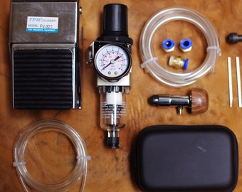 Set of pneumatic engraver with air regulator and control pedal.