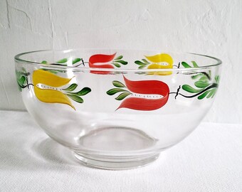 Hand Painted Glass Bowl Hazel Atlas Gay Fad Floral Design