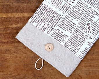 30% OFF SALE iPad Mini 4 Case with Newspaper Pattern Pocket. Padded Cover for iPad Mini 1 2 3 4. iPad Mini Sleeve Bag.