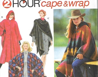 Simplicity 9223 Misses 2 Hour Hooded Cape And Wrap Sewing Pattern, Bust 30 1/2 - 42, UNCUT