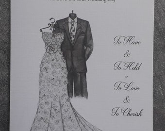 Handmade Personalised A5 Wedding Card Hand Drawn Design