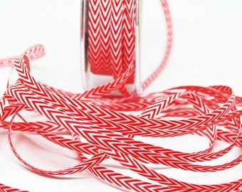 Striped Chevron Twill Ribbon -- 1/4 inch -- Red White
