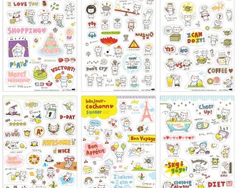 Cochonn Stickers, Kawaii Korean Stickers, Cute Planner Stickers, Kawaii deco sticker, 6 in 1 per pack