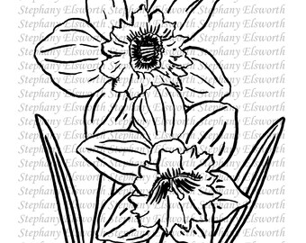 Spring Flowers Set of Four Digital Stamps Line Art