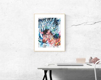 Zebra Galaxy Watercolor Painting Fine Art Print