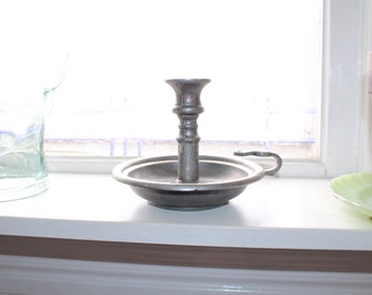 Pewter Candlestick Holder Vintage Chamberstick Farmhouse Decor