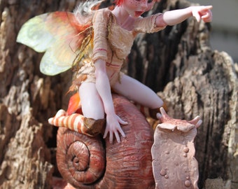 Snail Fairy -Come On Lucky Number 5!- Ooak Polymer Clay Sculpture