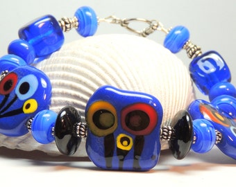 LAPIS LILIES Handmade Lampwork Bead Bracelet