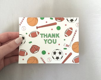Sports Birthday Thank You Cards // Sports Birthday Cards // Birthday Party Cards // Childrens Birthday Thank You Cards (B3)