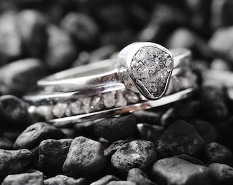 Gold Engagement Ring Fine Jewelry Grey Diamond Ring Engagement Ring White Gold Ring Natural Diamond Ring Wedding Set Raw Diamond Ring