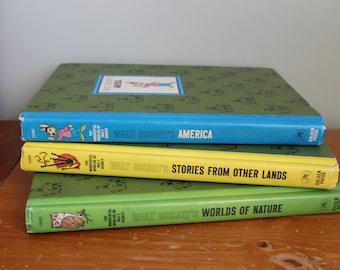 Three Wonderful Worlds of Walt Disney Hardback Books, 1965 America, Worlds of Nature, and Stories from Other Lands, 7.75x10.5 Inches Each