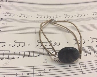 Guitar string bangle with green jasper coin gemstone