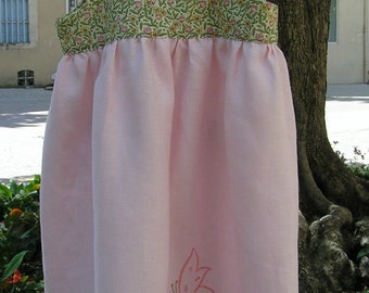 Pink linen and embroidery Butterfly flower child dress * Madame Toucan *.
