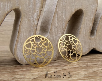 prints 4 "heart" copper round gold 19mm