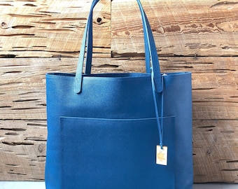 Brilliant Marine Blue Leather Tote Bag