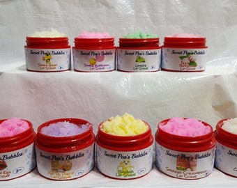 Lip Scrubs, Sugar Lip Scrubs, Bubble Gum, Mai Tai Punch, Banana, Coconut Cream, Cherry, Strawberry, Limeade, Honey. Peppermint
