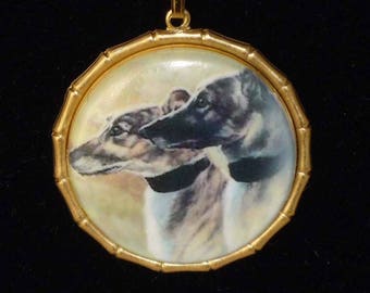 Likely Lads Vintage Alt Art 2 Greyhounds or Whippets Pendant Necklace