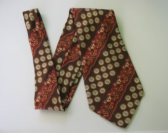 Mens Silk Tie 70s Made in Italy Brown Paisley