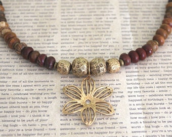 Flower Jewelry, Red Creek Jasper Necklace, Made in Ohio, Boho Jewelry, Bohemian Jewelry, Vintaj Necklace, Stone Necklace, Made in Ohio