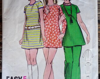 1960s dress and pants sewing pattern Butterick Bust 32 junior petite 5848