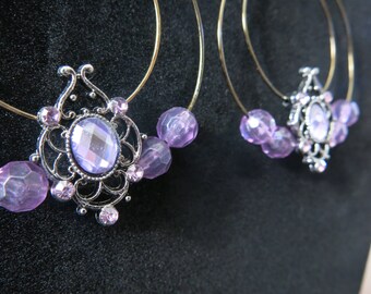 Purple beaded double hooped earrings