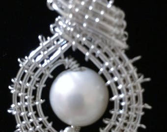 Fresh Water Pearl in Handwoven Sterling Silver, Sterling Chain and S Hook Clasp