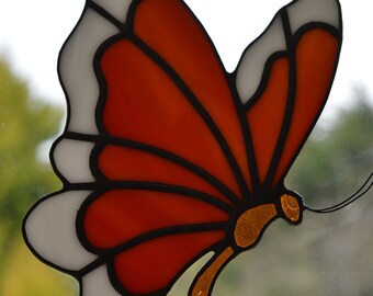 Orange & White Butterfly Stained Glass Suncatcher