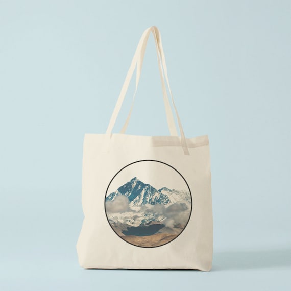Mountains tote bag, photo, graphic canvas bag, gift for husband, gift for boyfriend, novelty gift for coworker.
