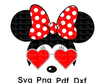 Disney Minnie Mouse Face SVG, Heart Glasses, Cricut Files Disney, Cute Minnie, PNG Files Svg Files for Silhouette, Mickey Minnie Clipart