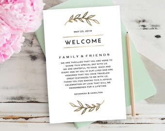 Wedding Welcome Bag Note, Gold Wedding Calligraphy, Welcome Bag Letter, Printable Wedding Itinerary, Agenda | 4x6" | No. EDN 5210