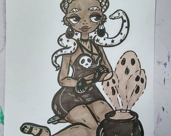 Original Halloween witch drawing