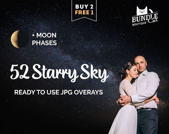 52 Starry Sky Photoshop Overlays, Star overlay, Digital stars, Star and moon, Night sky overlays, Starry overlay, Christmas overlays
