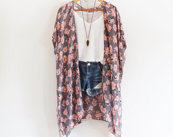 Long bohemian kimono * Rose pattern * Tassels * ROSE *