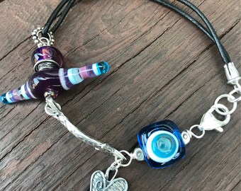 Bracelet, bracelet, lampwork bracelet, heart bracelet, sterling bracelet, glass bracelet, arrow bracelet