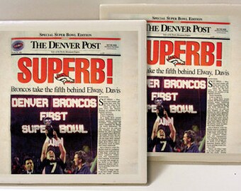 Denver Broncos Super Bowl Champion Set of 2 Ceramic Tile Coasters
