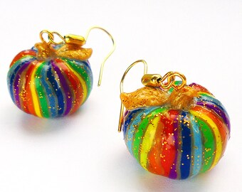 Halloween jewelry, Pumpkin earrings, Halloween earrings, Pumpkin jewelry, Pumpkin clip on earrings, Rainbow pumpkin, Halloween pumpkin