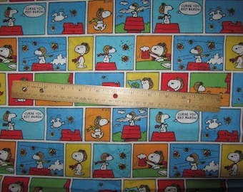 Multicolored Snoopy Red Baron Blocked Cotton Fabric by the Half Yard