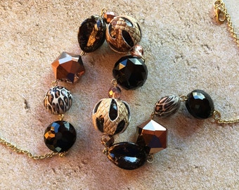 Black, Brown and Tan Statement Necklace, Beaded Necklace, Beadwork Necklace, Beaded Jewelry, Beadwork Necklace, Gift For Her