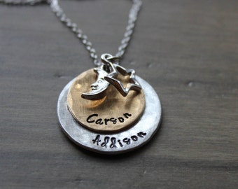 personalized mothers necklace, hand stamped mothers name necklace, mothers child name necklace, child name necklace, mothers child name