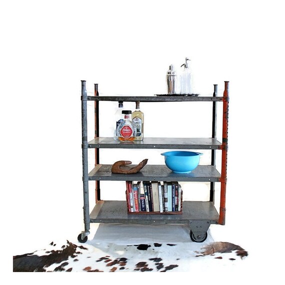 Vintage Industrial Cart Steel Rolling Shelf Heavy Gauge