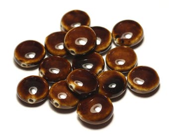 4pc - ceramic porcelain beads 16mm Brown ochre coffee beads - 8741140017665