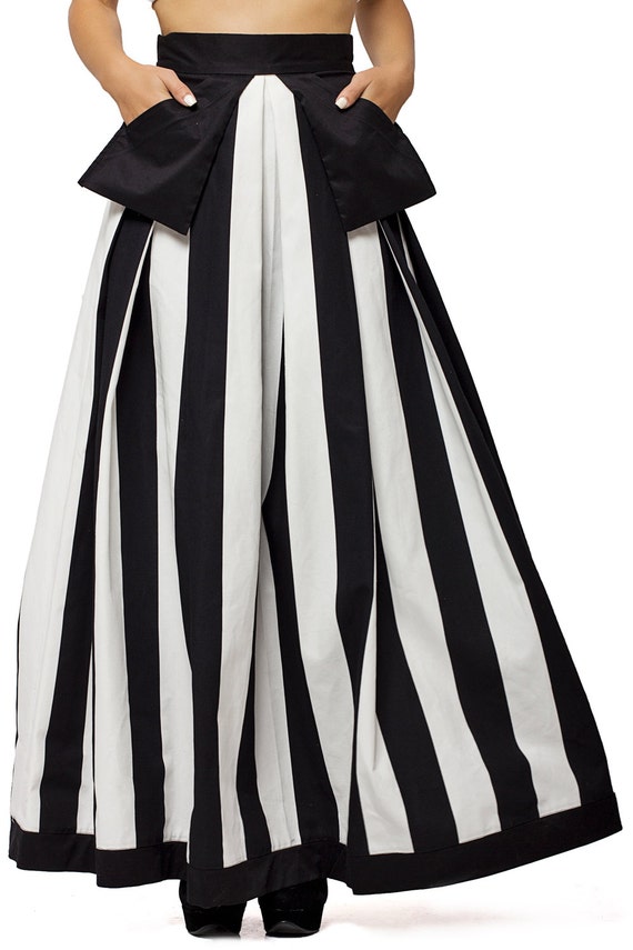 High Waist Black and White Skirt Long Maxi Skirt Pocket