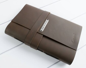 Leather Bound Journal - Personalized Monogram Leather Travel Journal Notebook Custom