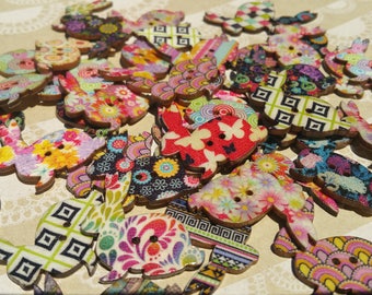 Wood Bunny Buttons - Wooden Bunnies Rabbit Button - Bulk Sewing Crafting Buttons - 1 3/8" Wide