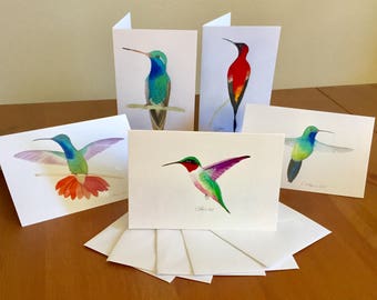 Hummingbird Cards, Gift Set set of five assorted hummingbird cards, Assorted Cards, All Occasion Cards, Blank Cards, handmade,