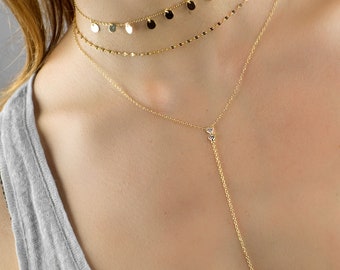 Dainty lariat necklace, Diamond lariat necklace, Gold lariat necklace, Y necklace, Delicate necklace, Dainty necklace, Cz lariat necklace