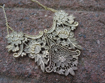 Gold Filigree Collar/Bib Necklace