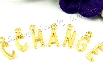 Alphabet Beads, 50 Pcs 24k Gold Letter Pendant, Flat Alphabet Letters , Matte Gold Alphabet Charms, ABC Letter, Tiny Gold Letter Findings