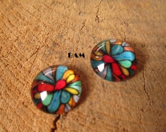 Set of 2 multicolored 12 mm cabochons